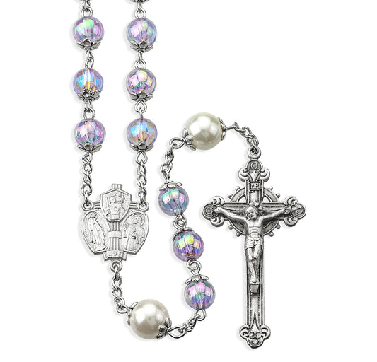 Light Amethyst Glass Shimmer Rosary with Our Father Beads