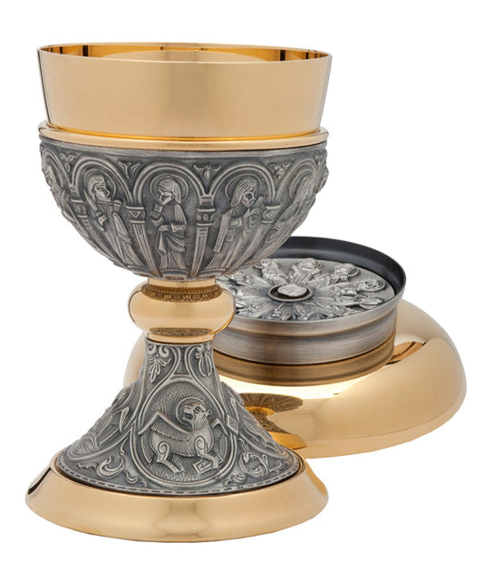 6 1/2", 12oz. Chalice & Paten | 24K Gold Plated | Silver Plated Accents