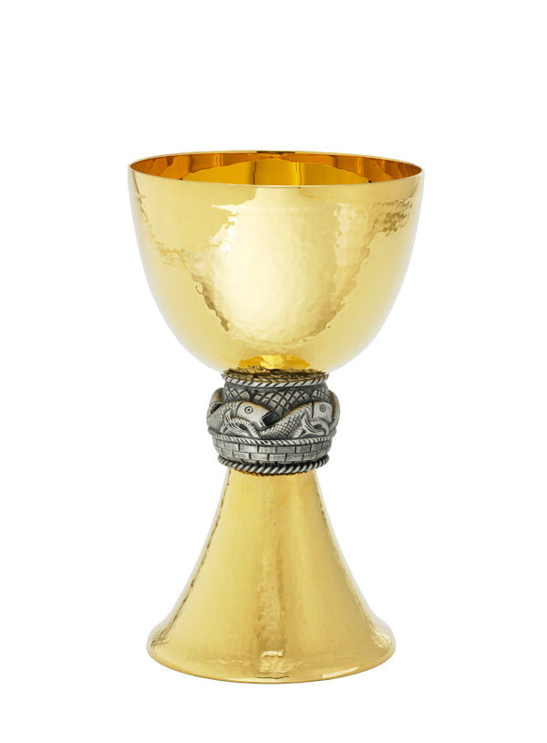 8" Fish Node Traditional Covered Ciborium | 24K Gold Plated | Hammered Texture
