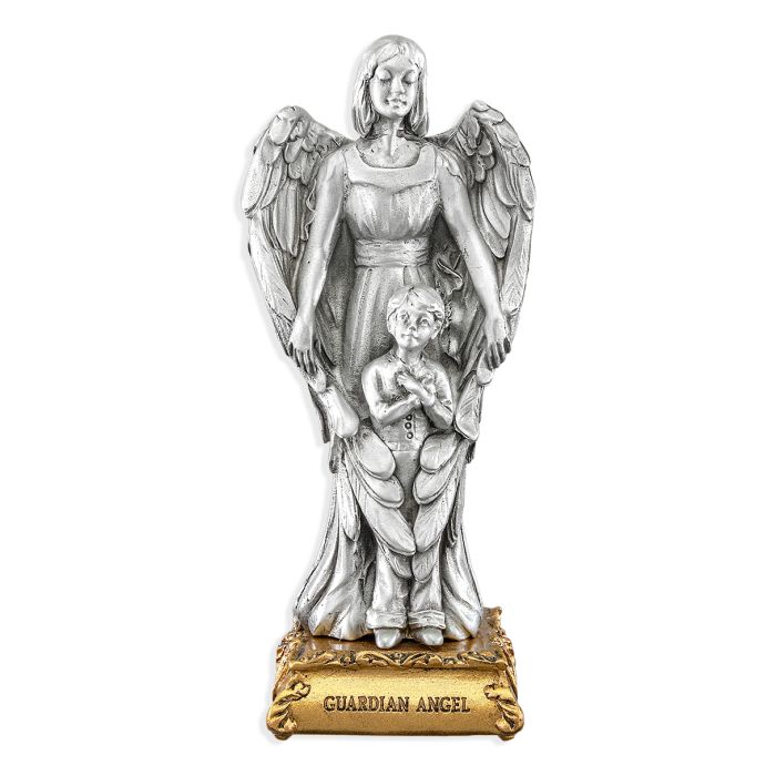 Pewter Saint Guardian Angel with Boy Statue