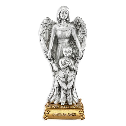 Pewter Saint Guardian Angel with Boy Statue