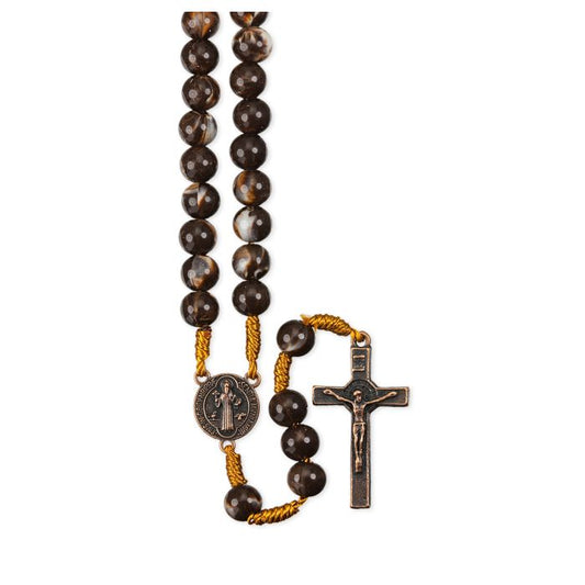 Marbleized Brown Bead Rosary with St. Benedict Crucifix