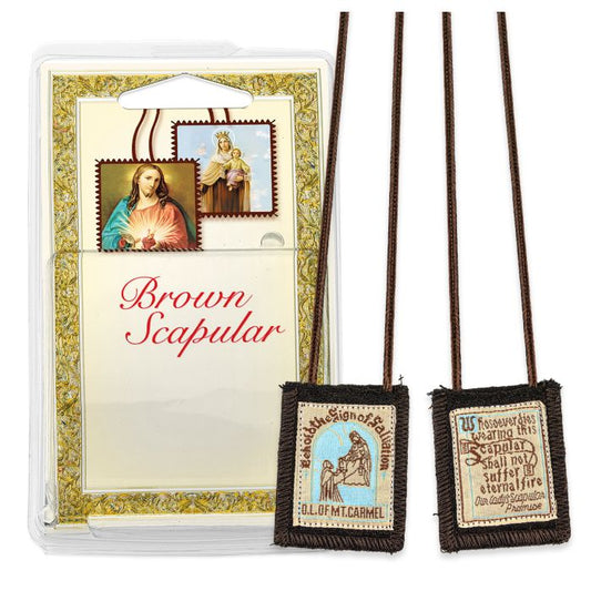 Our Lady of Mount Carmel Genuine Brown Wool Scapular