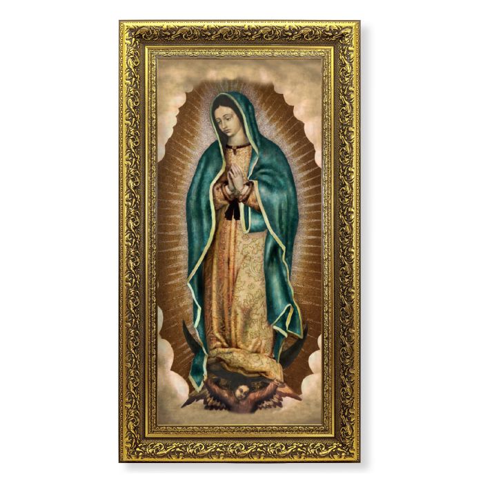 Ornate Gold Leaf Wood Frame with Our Lady of Guadalupe Textured Art