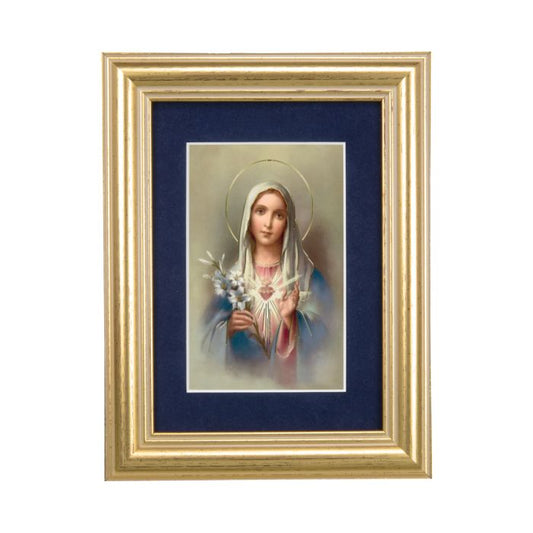 Gold Leaf Frame-Navy Blue Matte with Immaculate Heart of Mary Print