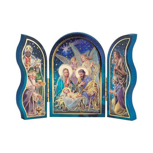 The Nativity with Two Angels Wood Triptych