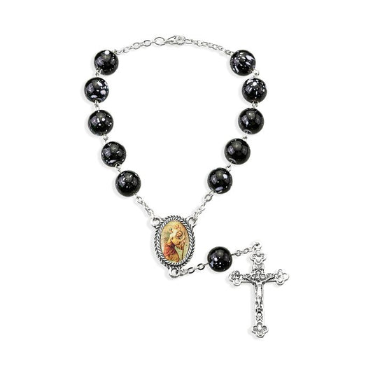 Saint Christopher Black Glass Bead Auto Rosary