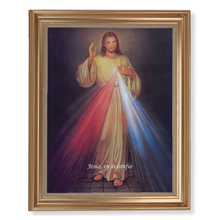 Gold Leaf Antique Finished Frame with Divine Mercy in Spanish
