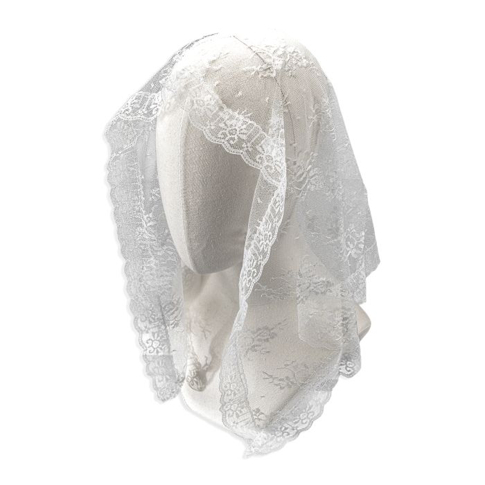 White Mantilla Fine Floral Lace Head Covering