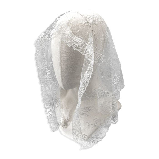 White Mantilla Fine Floral Lace Head Covering