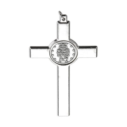 Blue Epoxied Miraculous Medal Crucifix with Antique Silver Corpus