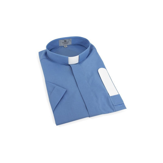 Light Blue Clergy Shirt | Tab Collar | Short Sleeve | Poly/Cotton | Made in Italy