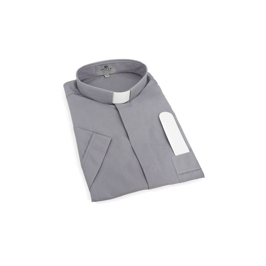 Light Grey Clergy Shirt | Tab Collar | Short Sleeve | Poly/Cotton | Made in Italy