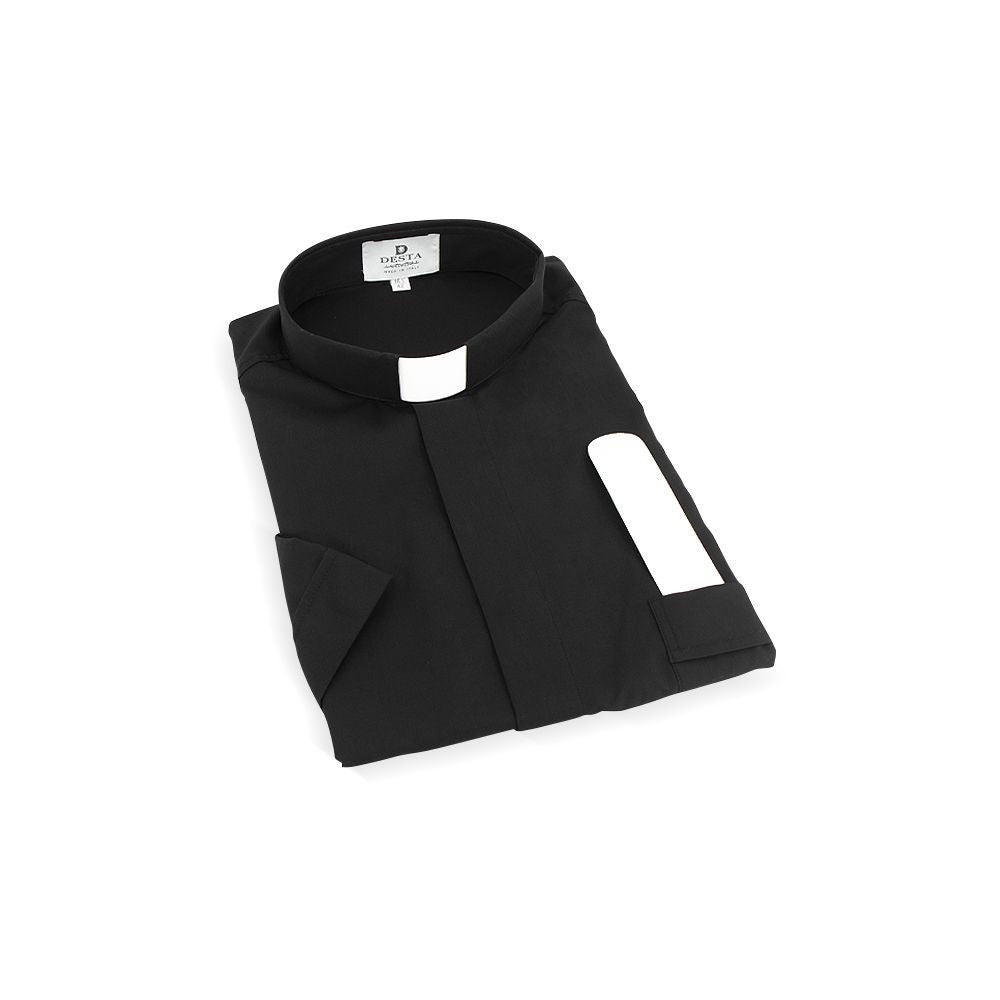 Black Clergy Shirt | Tab Collar | Short Sleeve | Poly/Cotton | Made in Italy