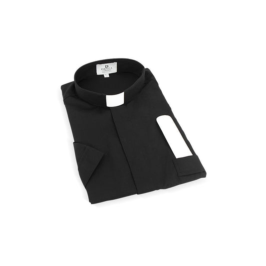 Black Clergy Shirt | Tab Collar | Short Sleeve | Poly/Cotton | Made in Italy