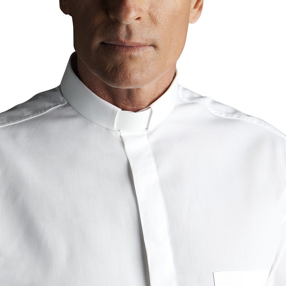 White Clergy Shirt | Tab Collar | Short Sleeve | Poly/Cotton | Made in Italy