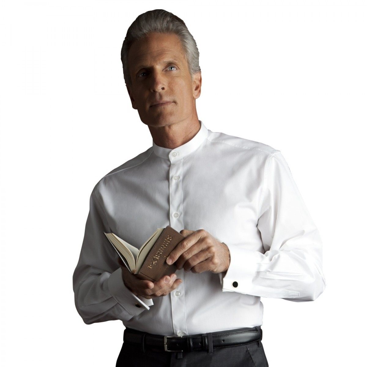 White Clerical Clergy Shirt | French Cuffs | Long Sleeve | Poly/Cotton | Made in Italy