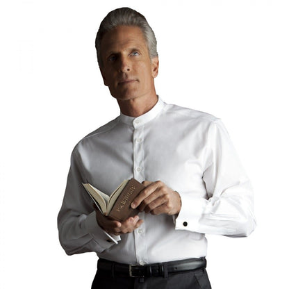 White Clerical Clergy Shirt | French Cuffs | Long Sleeve | Poly/Cotton | Made in Italy