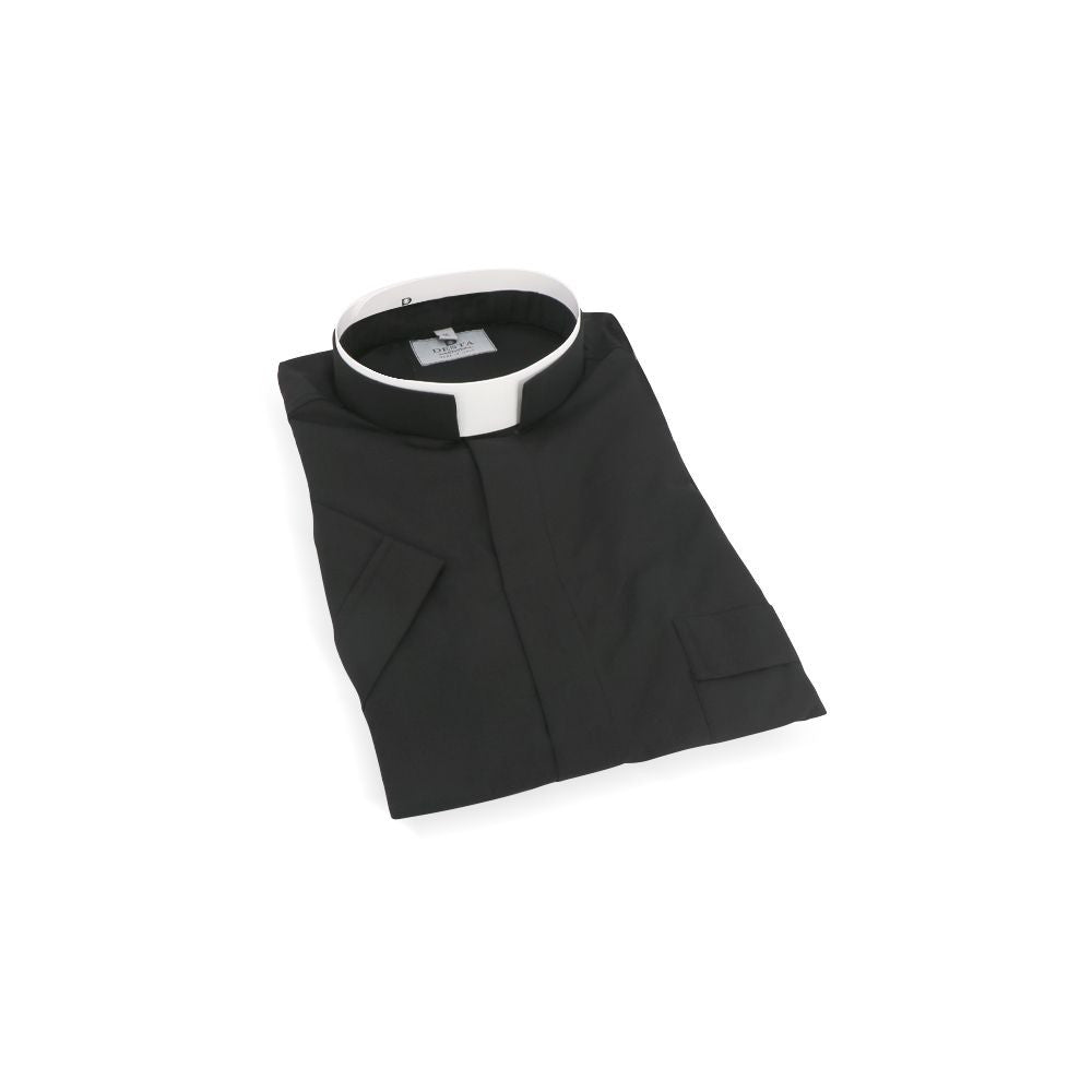 Black Romano Clergy Shirt | Tonsure Collar | Short Sleeve | Poly/Cotton | Made in Italy