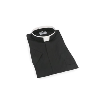 Black Romano Clergy Shirt | Tonsure Collar | Short Sleeve | Poly/Cotton | Made in Italy