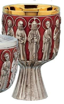 #AS-176 Last Supper Chalice & Dish Paten | 6 7/8", 19oz. | Sterling Silver | 24K Gold Lined
