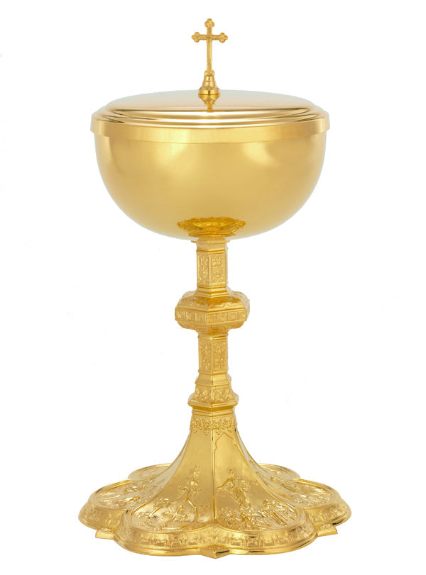 Ornately Engraved Chalice & Paten | 9 5/8", 12oz. | 24K Gold Plated