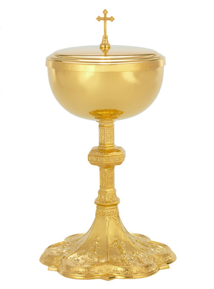Ornately Engraved Chalice & Paten | 9 5/8", 12oz. | 24K Gold Plated