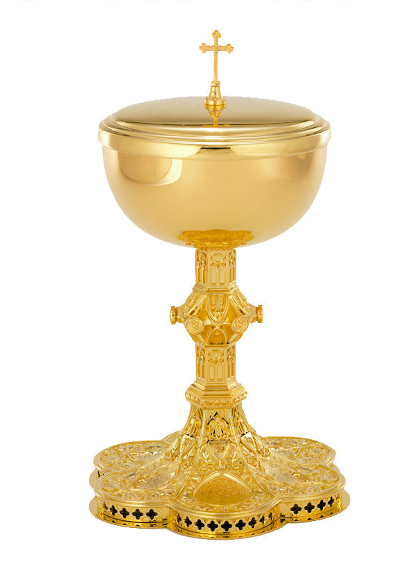 Ornate Engraved Chalice & Paten | 8-7/8", 11oz. | 24K Gold Plated | Ornate Engraving
