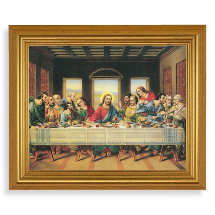 Gold Leaf Finish Beveled Frame with 8" x 10" Last Supper Textured Art