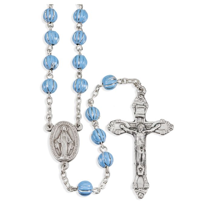 Blue and Silver Metal Bead Rosary