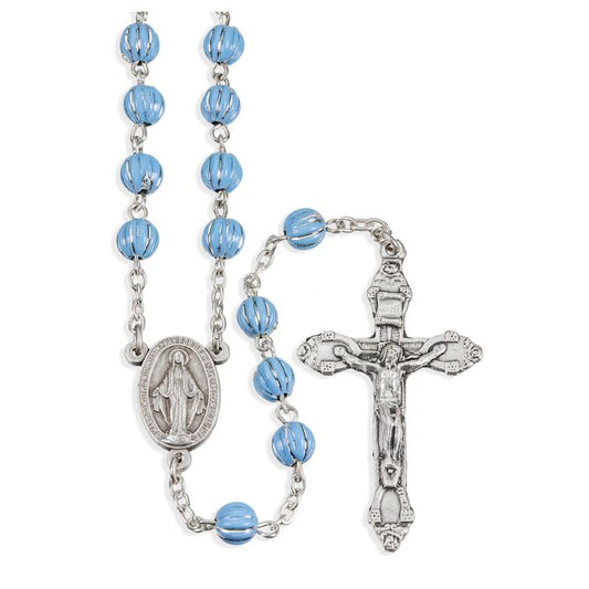 Blue and Silver Metal Bead Rosary
