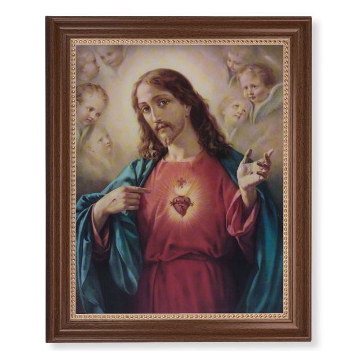 Walnut Finished Frame with Sacred Heart of Jesus