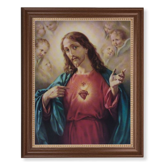 Walnut Finished Frame with Sacred Heart of Jesus