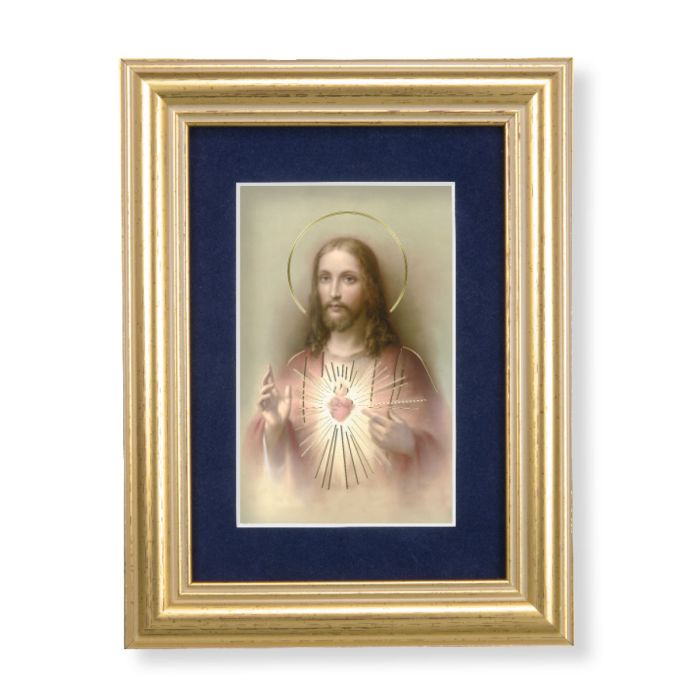 Gold Leaf Frame-Navy Blue Matte with Sacred Heart of Jesus