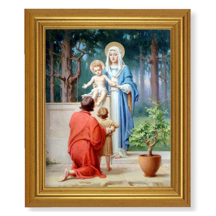 Gold Leaf Finish Beveled Frame with Holy Family with St. John Baptist