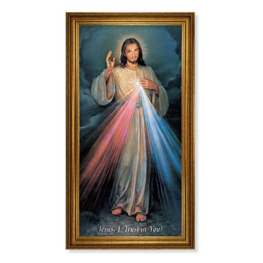 Antique Gold Leaf Beveled Frame with Carved Rope Trim - Divine Mercy