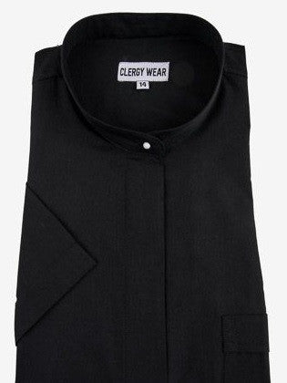 Women's Clergy Shirt | Neckband | Short Sleeve | Black