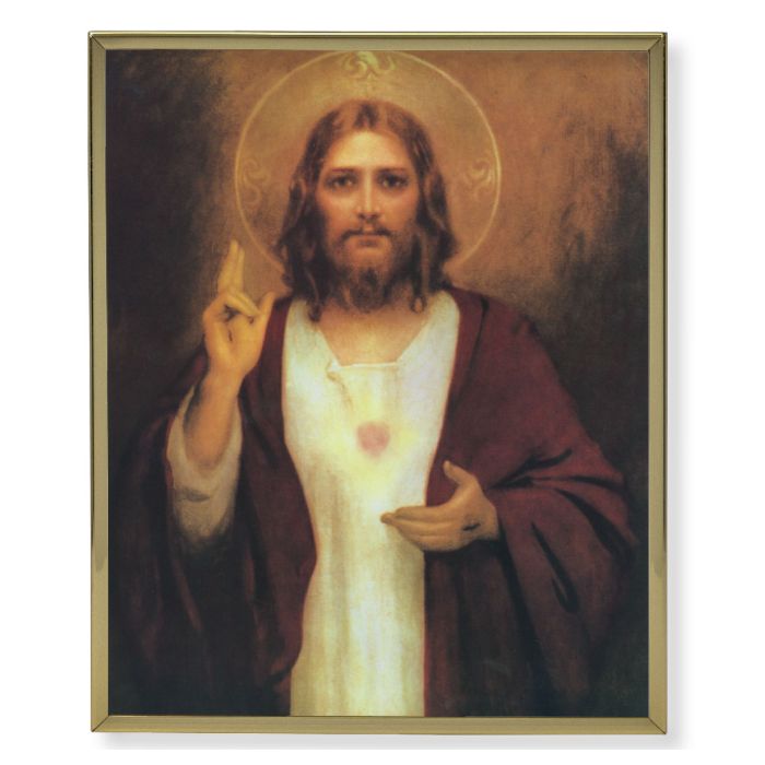 Gold Plaque Frame with a Chambers: Sacred Heart of Jesus Print