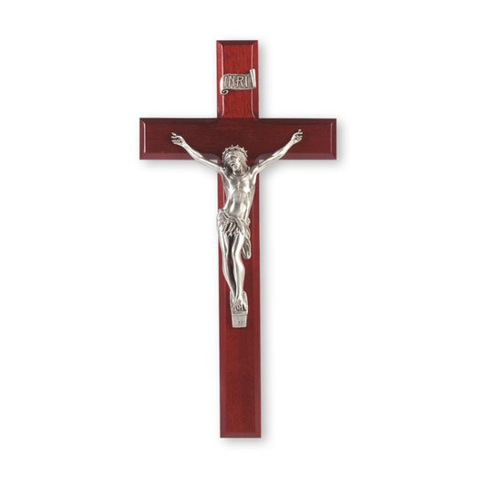 12" Dark Cherry Cross with Fine Pewter Corpus