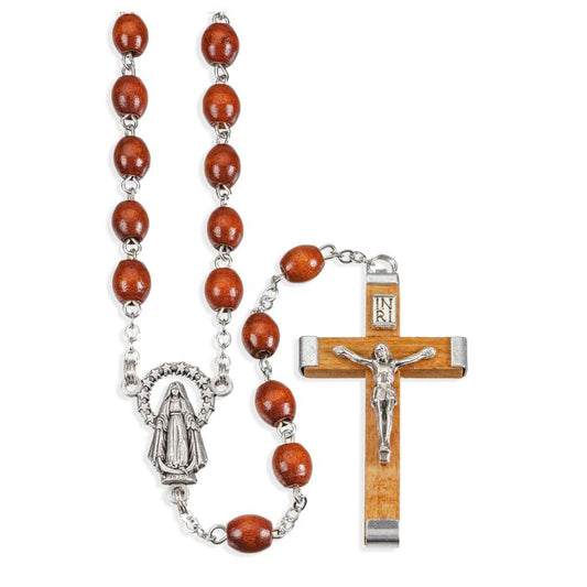 Brown Boxwood Oval Bead Rosary