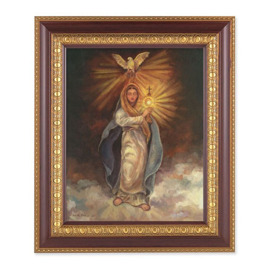 Cherry Frame with Gold Trim and Mary with Monstrance