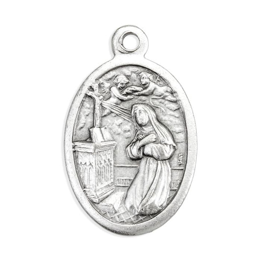 Saint Rita Oval Antiqued Silver Oxidized Medal