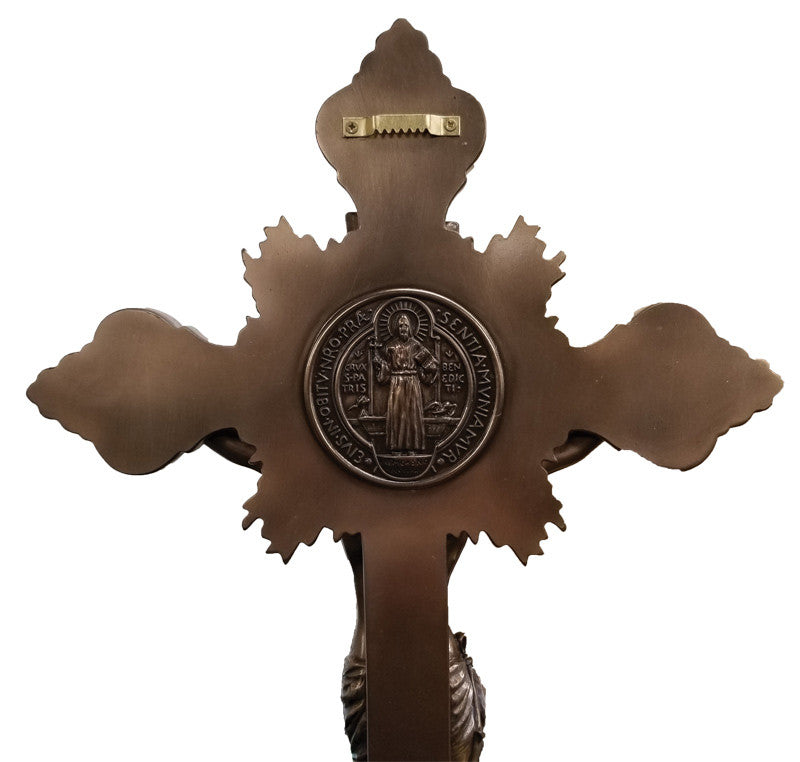 24" St. Benedict Crucifix with Base | Stands OR Hangs | Cold Cast Bronze