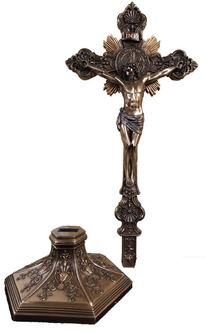 24" St. Benedict Crucifix with Base | Stands OR Hangs | Cold Cast Bronze