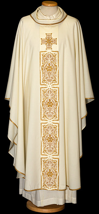 Lightweight Ornate Satin-Embroidered Chasuble | Roll Collar | 100% Wool | All Colors