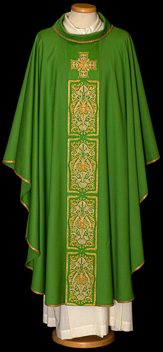 Lightweight Ornate Satin-Embroidered Chasuble | Roll Collar | 100% Wool | All Colors