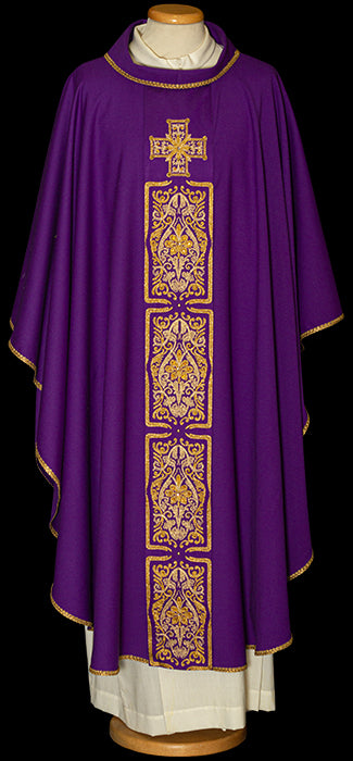 Lightweight Ornate Satin-Embroidered Chasuble | Roll Collar | 100% Wool | All Colors