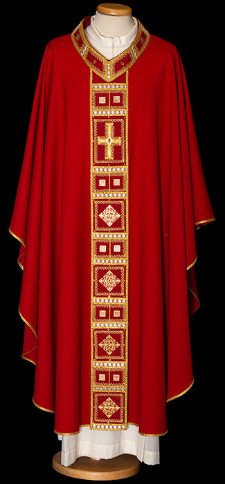 Ornate Swarovski Stone Italian Embroidered Chasuble | V Collar | 100% Wool | All Colors