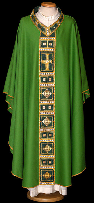 Ornate Swarovski Stone Italian Embroidered Chasuble | V Collar | 100% Wool | All Colors