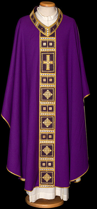 Ornate Swarovski Stone Italian Embroidered Chasuble | V Collar | 100% Wool | All Colors